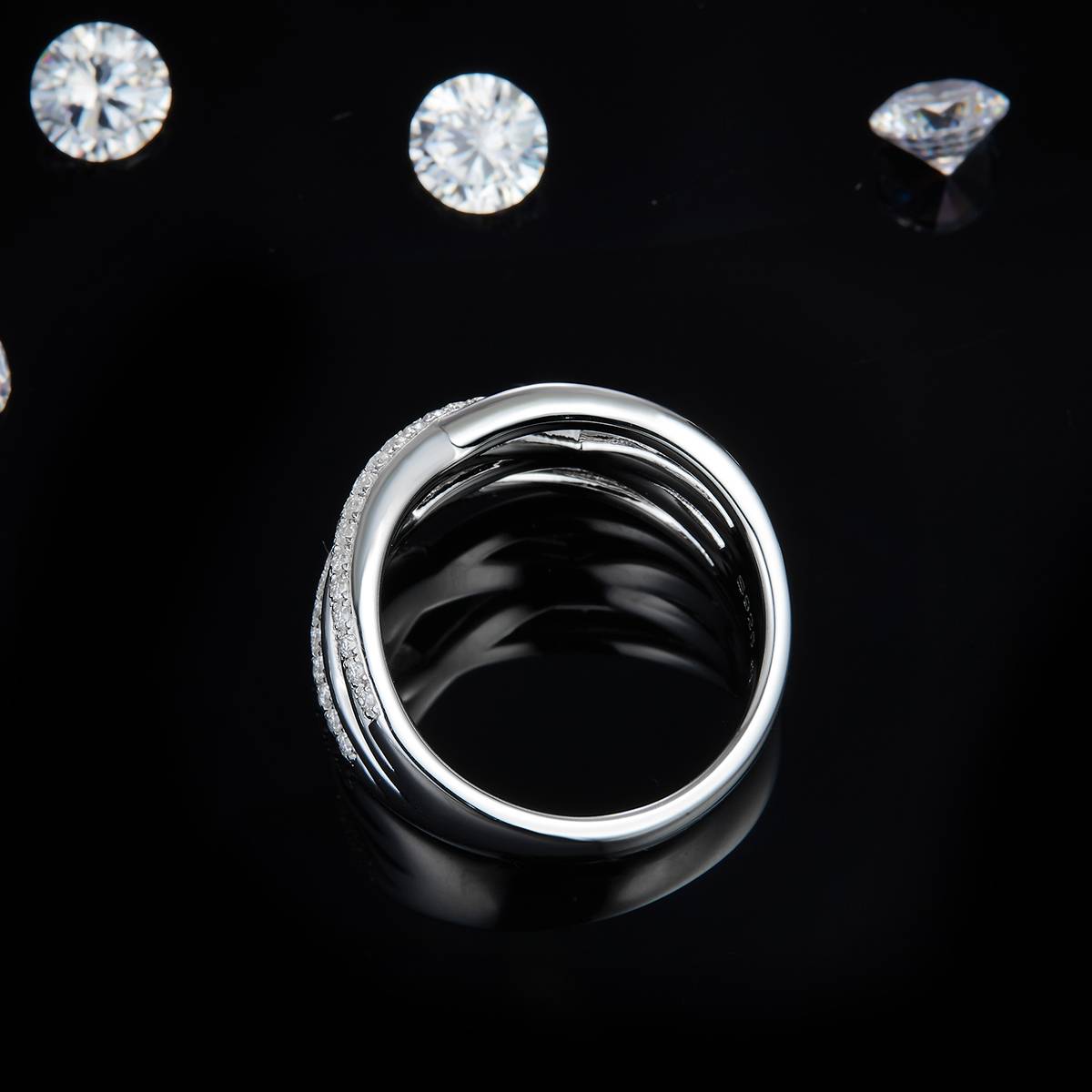 Light Luxury S925 Silver Plated Platinum Women's Ring Customized Selection Side Stone Moissanite 0.67ct