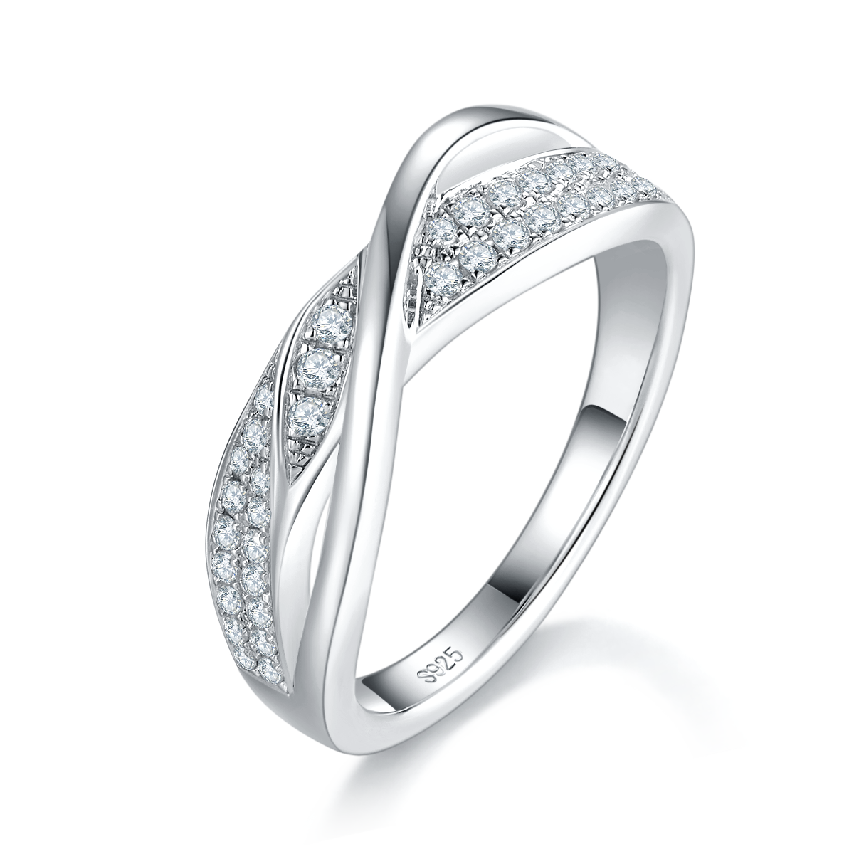 Twisted arm X-shaped ring S925 silver plated platinum women's ring custom selection Side Stone Moissanite 0.26ct