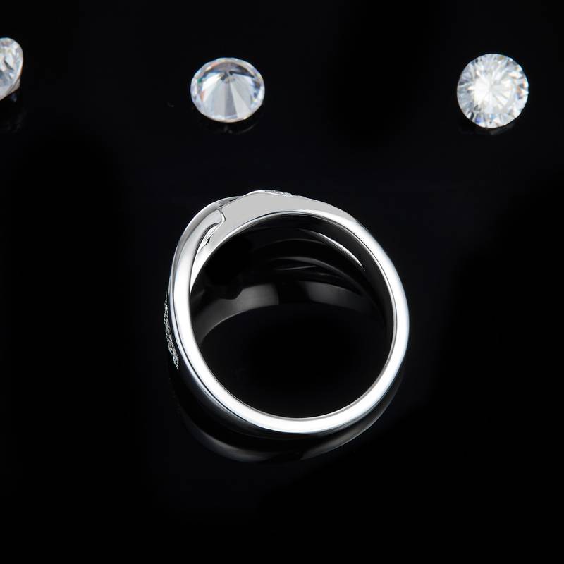 扭臂X形排戒S925银镀白金Women's Ring定制选款副石Moissanite0.26ct