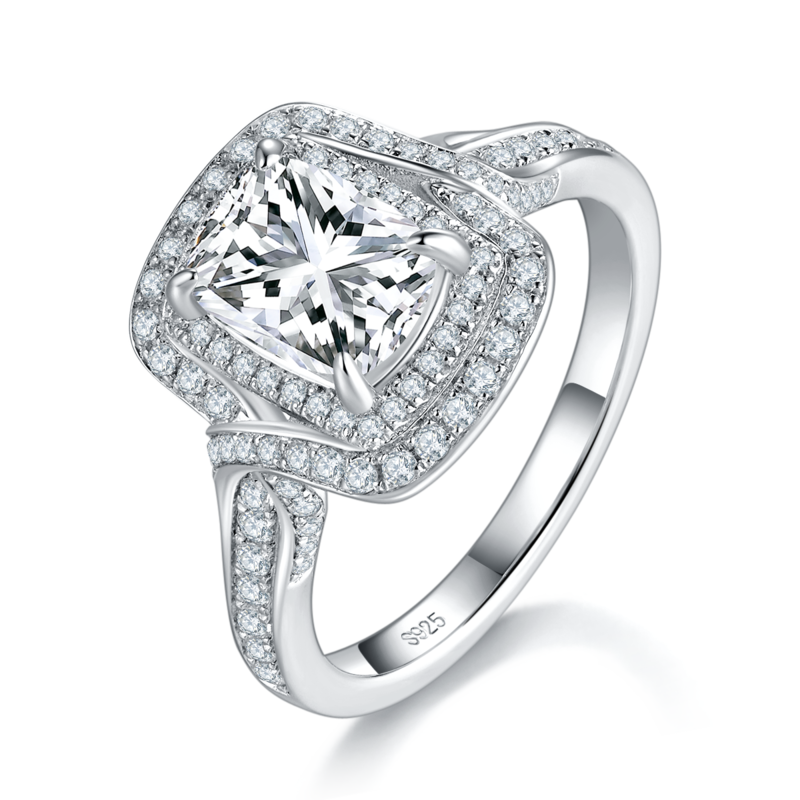 Affordable Luxury圆包肥长方Women's RingS925银镀白金定制选款主石Moissanite2.0ct/副石高碳钻