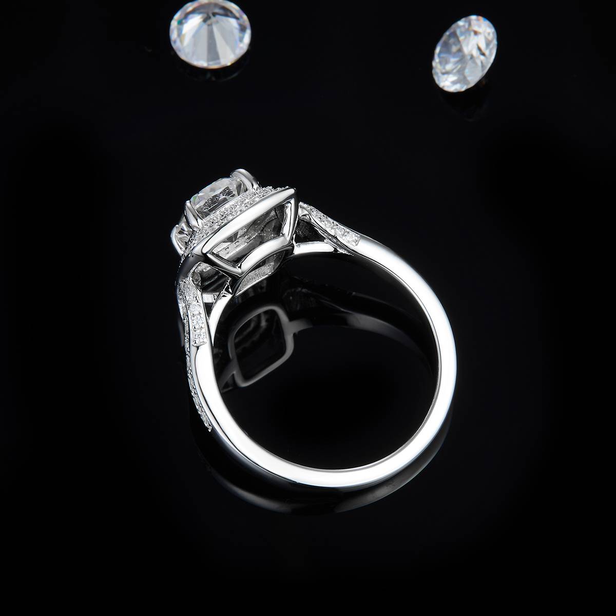 Light Luxury Round Package Fat Rectangular Women's Ring S925 Silver Plated Platinum Customized Selection Main Stone Moissanite 2.0ct/Side Stone Cubic Zirconia