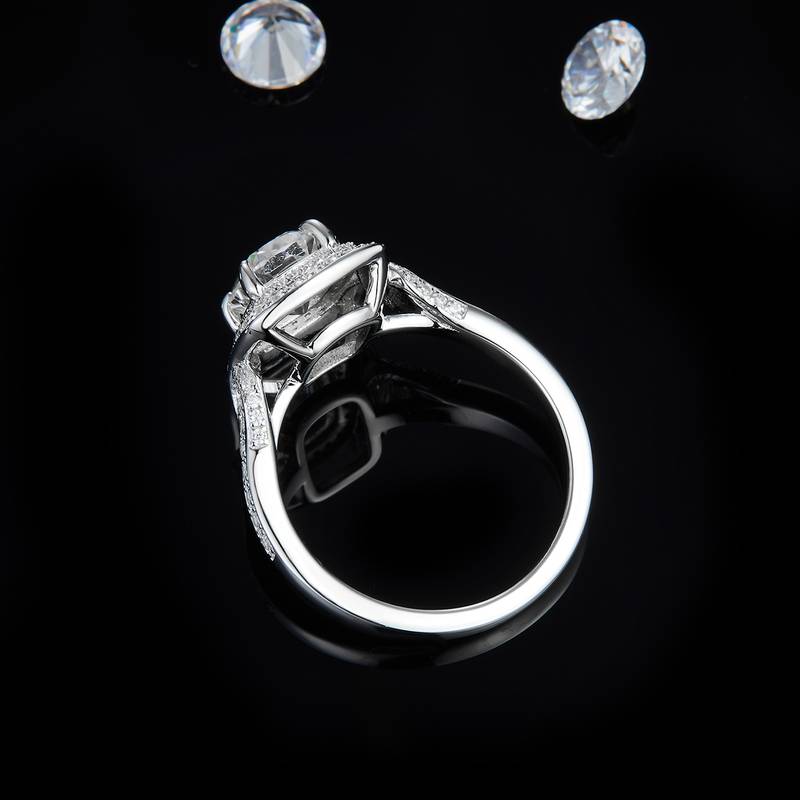 Affordable Luxury圆包肥长方Women's RingS925银镀白金定制选款主石Moissanite2.0ct/副石高碳钻
