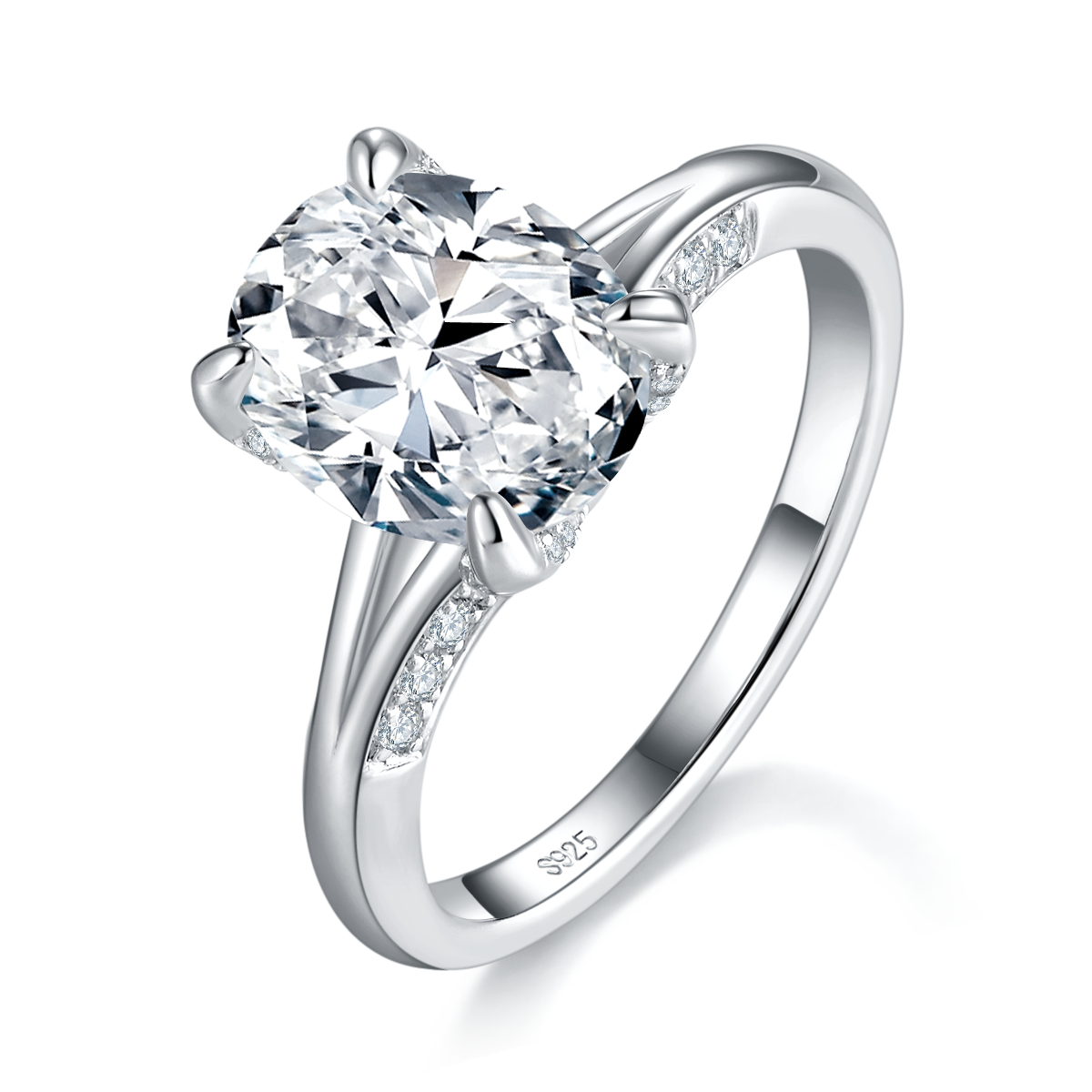 Y-shaped Oval Women's Ring S925 Silver Plated Platinum Customized Selection Main Stone Moissanite 3.0ct/Side Stone Cubic Zirconia