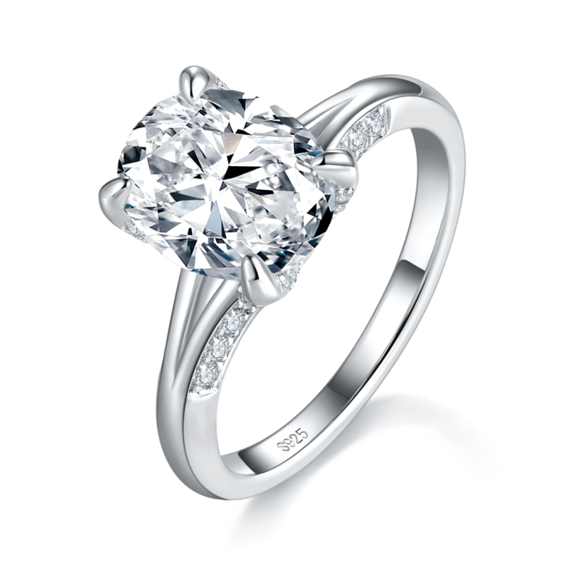 Y臂蛋形Women's RingS925银镀白金定制选款主石Moissanite3.0ct/副石高碳钻