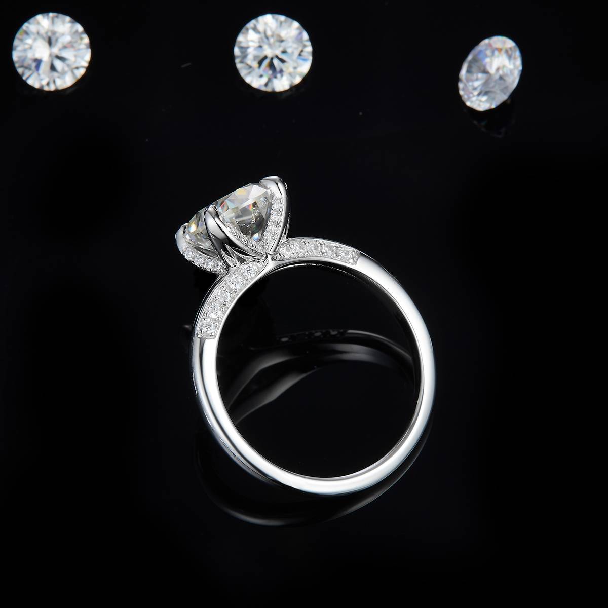 Y-shaped Oval Women's Ring S925 Silver Plated Platinum Customized Selection Main Stone Moissanite 3.0ct/Side Stone Cubic Zirconia