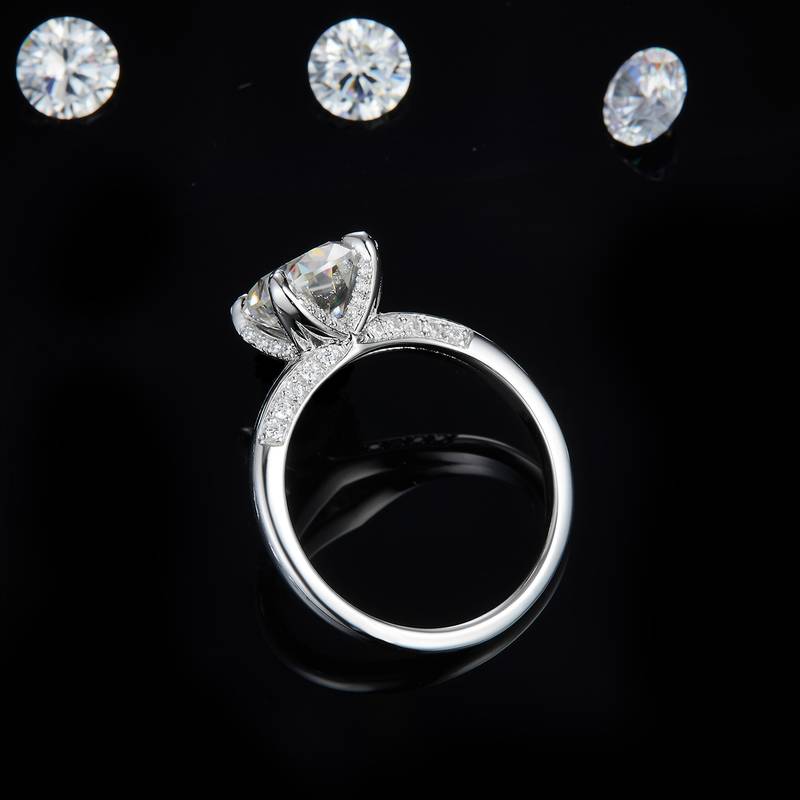 Y臂蛋形Women's RingS925银镀白金定制选款主石Moissanite3.0ct/副石高碳钻