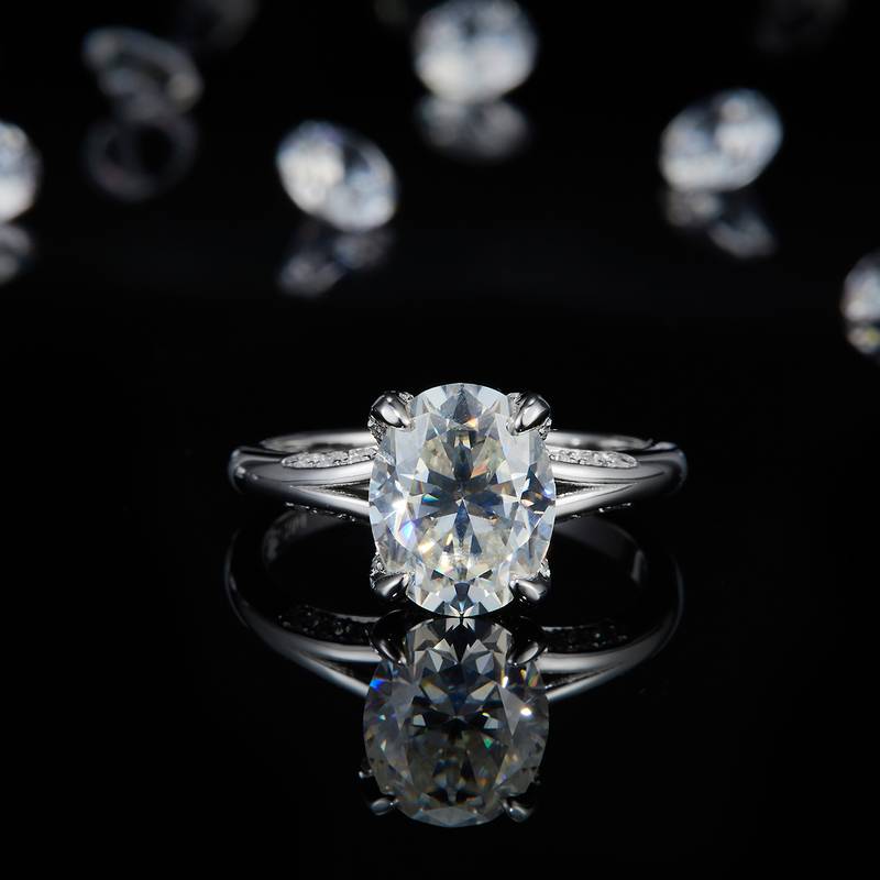 Y臂蛋形Women's RingS925银镀白金定制选款主石Moissanite3.0ct/副石高碳钻