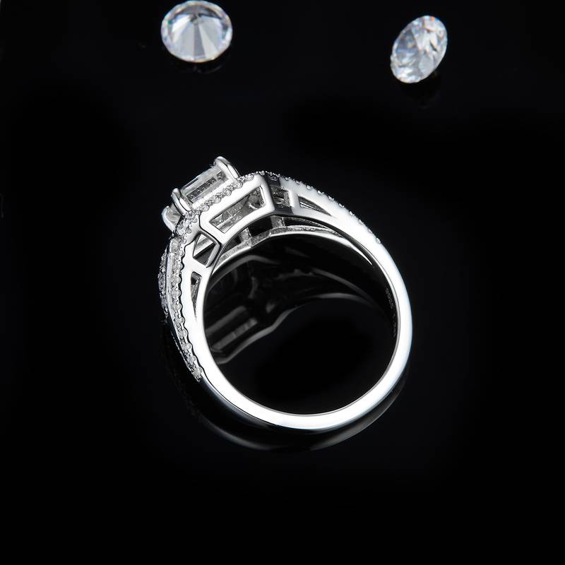 豪华款满钻阿斯切Women's RingS925银镀白金定制选款主石Moissanite2.0ct/副石高碳钻