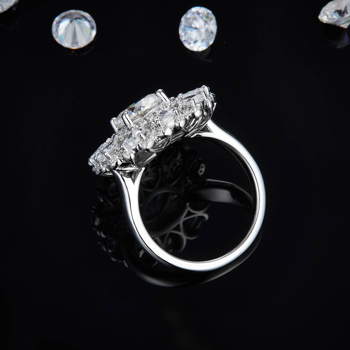Luxury Pearl Small Diamond Set Women's Ring S925 Silver Plated Platinum Customized Selection Main Stone Moissanite 2.0ct/Side Stone Cubic Zirconia