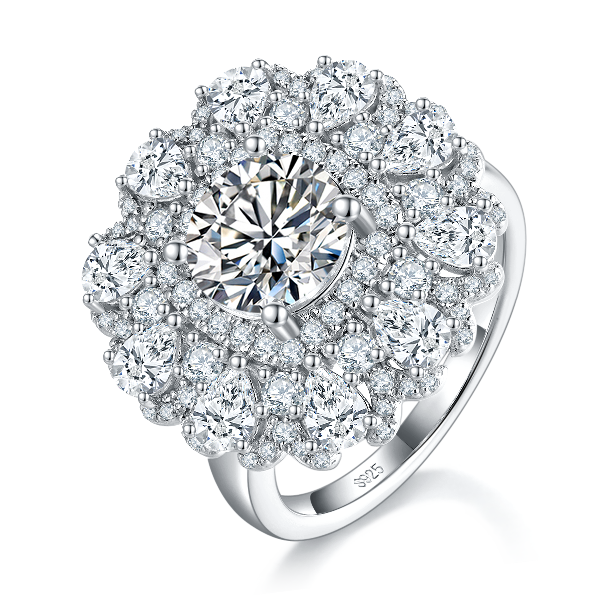 Luxury Pearl Small Diamond Set Women's Ring S925 Silver Plated Platinum Customized Selection Main Stone Moissanite 2.0ct/Side Stone Cubic Zirconia