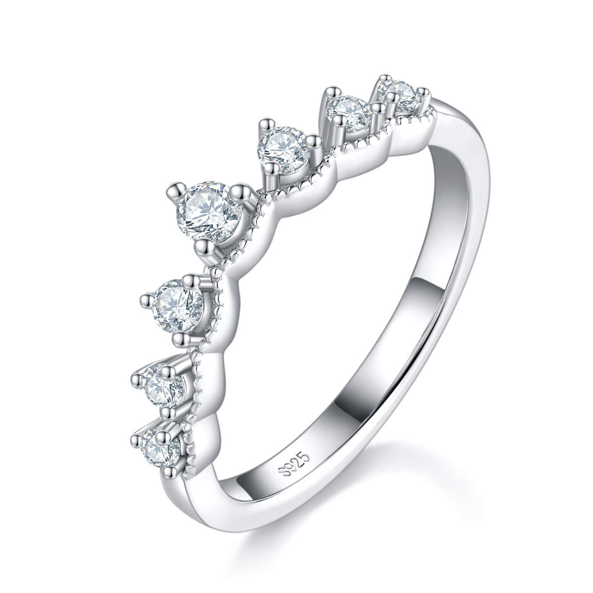 V-shaped S925 Silver Plated Platinum Women's Ring Customized Selection Side Stone Moissanite 0.8ct
