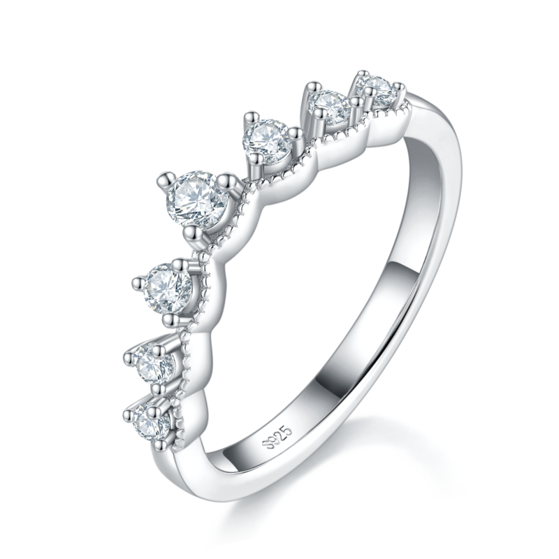 V形排戒S925银镀白金Women's Ring定制选款副石Moissanite0.8ct
