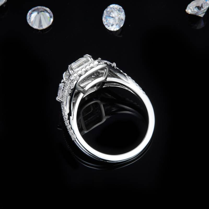 Affordable Luxury围镶长方钻Women's RingS925银镀白金定制选款副石Moissanite1.0ct/副石高碳钻