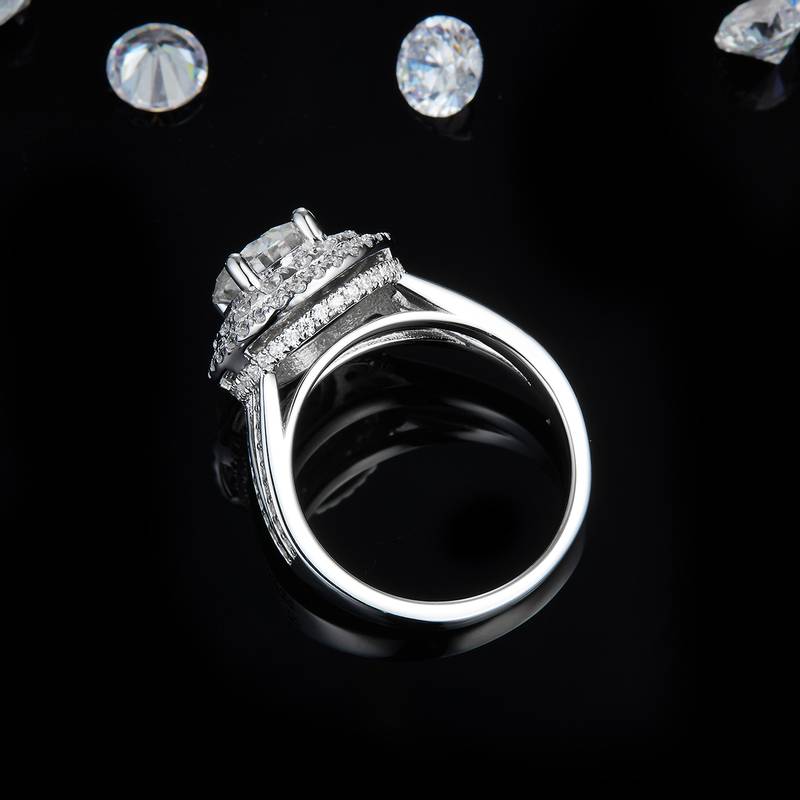 Y臂豪华圆包Women's RingS925银镀白金定制选款主石Moissanite2.0ct/副石高碳钻