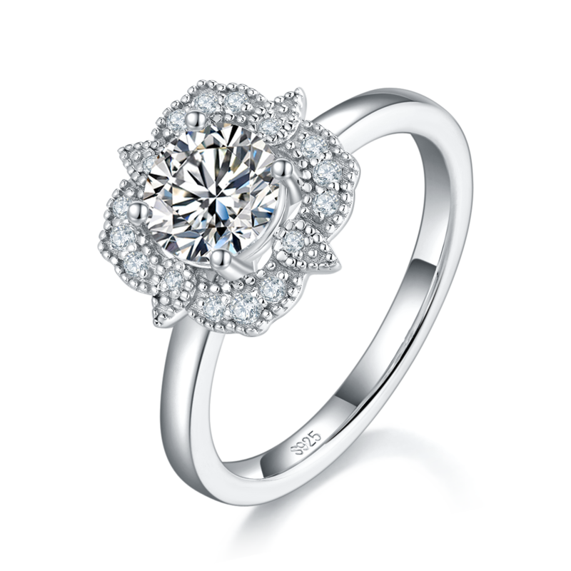 单头Women's RingS925银镀白金定制选款主石Moissanite1.0ct/副石高碳钻