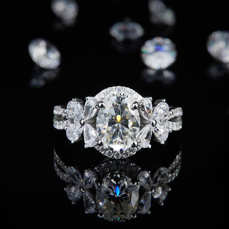 蛋形Women's RingS925银镀白金定制选款主石Moissanite2.0ct/副石高碳钻