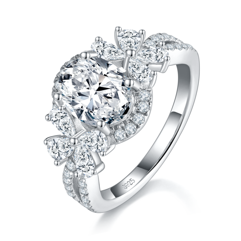 蛋形Women's RingS925银镀白金定制选款主石Moissanite2.0ct/副石高碳钻