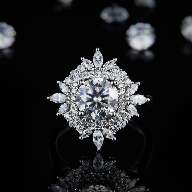 豪华满钻女戒S925银镀白金定制选款主石莫桑钻2.0ct/副石高碳钻