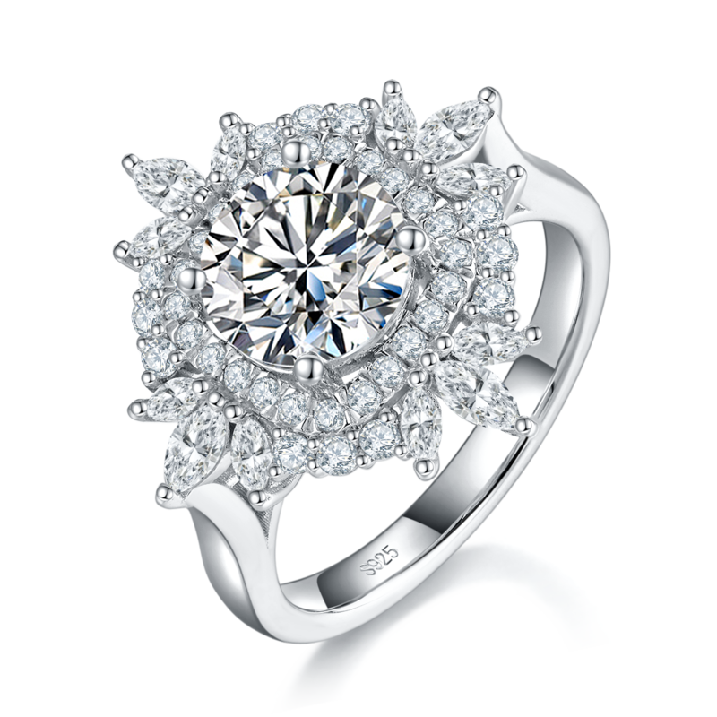 豪华满钻女戒S925银镀白金定制选款主石莫桑钻2.0ct/副石高碳钻
