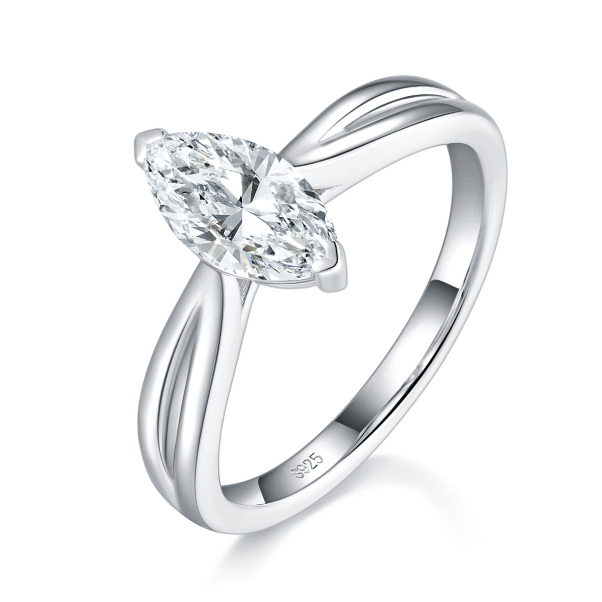 Marquis Diamond Women's Ring S925 Silver Plated Platinum Customized Selection Main Stone Moissanite 1.0ct