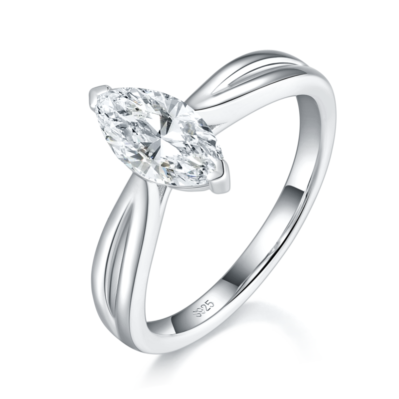 马眼钻Women's RingS925银镀白金定制选款主石Moissanite1.0ct