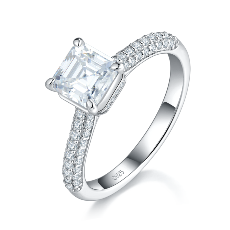 阿斯切割Women's RingS925银镀白金定制选款主石Moissanite1.0ct/副石高碳钻