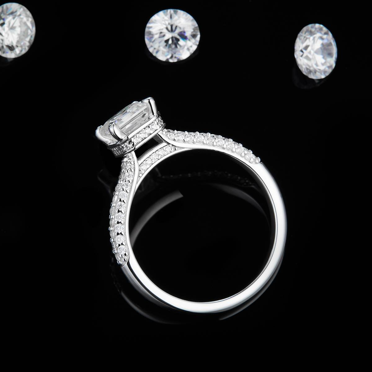 Asscher Cut Women's Ring S925 Silver Plated Platinum Customized Selection Main Stone Moissanite 1.0ct/Side Stone Cubic Zirconia
