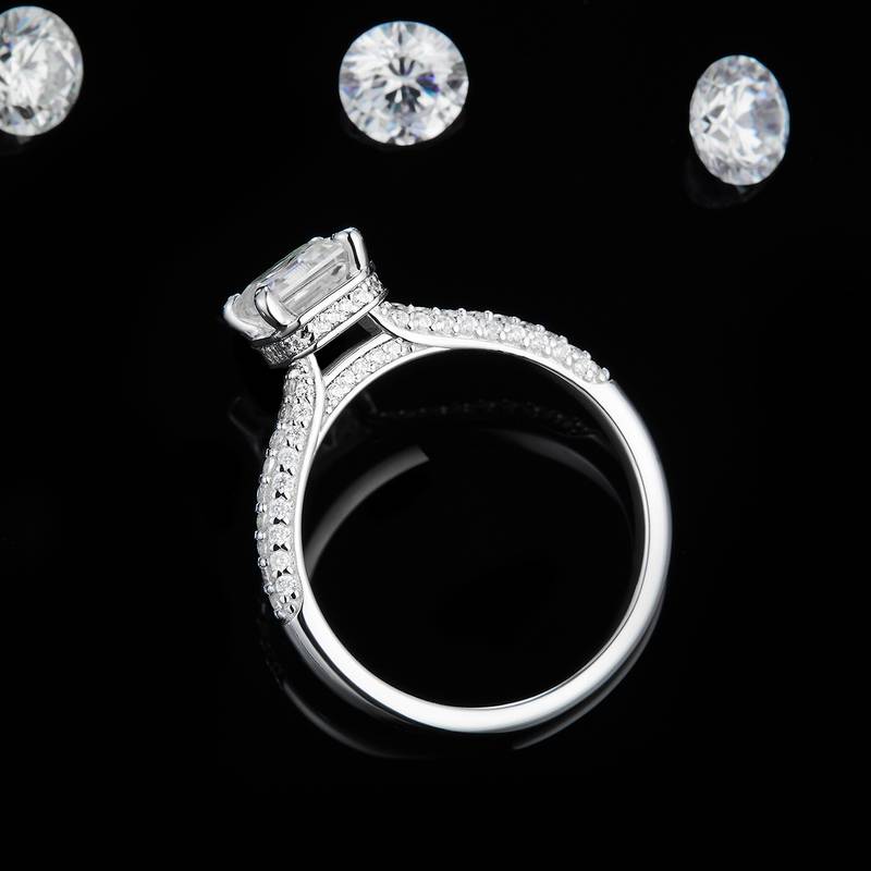 阿斯切割Women's RingS925银镀白金定制选款主石Moissanite1.0ct/副石高碳钻