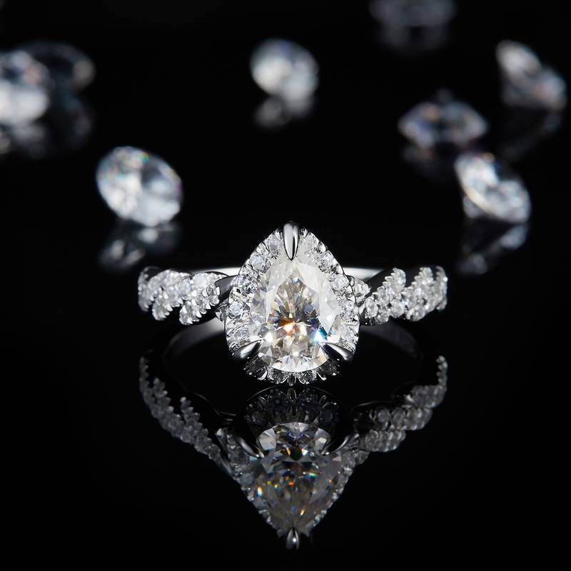 水滴切割Women's RingS925银镀白金定制选款主石Moissanite1.25ct/副石高碳钻
