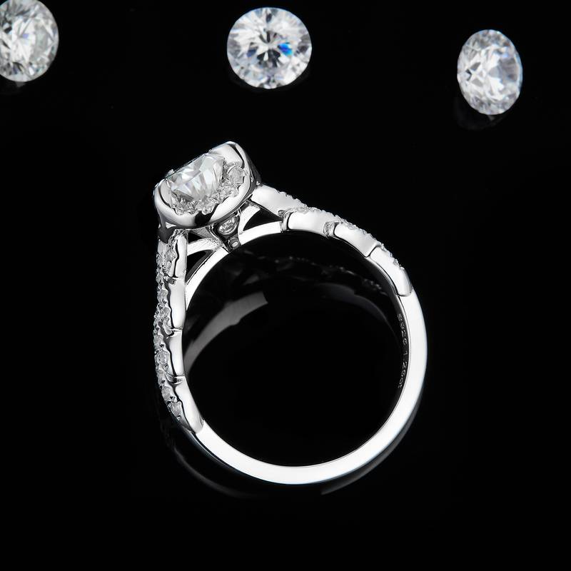 水滴切割Women's RingS925银镀白金定制选款主石Moissanite1.25ct/副石高碳钻