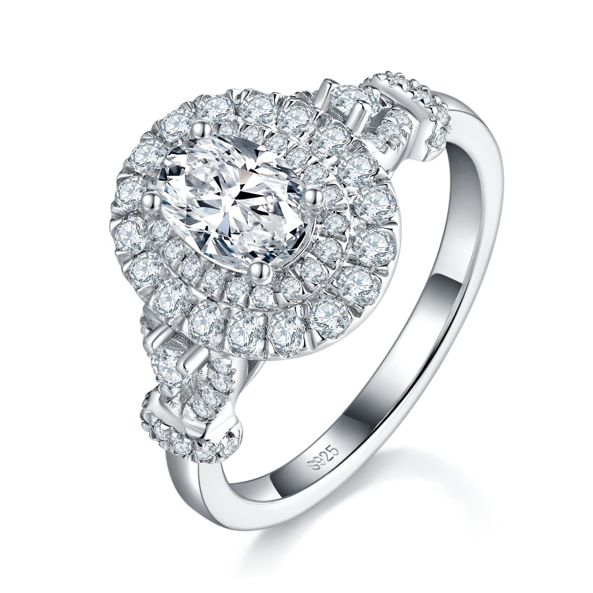 Round bag Oval cutting diamond women's ring S925 silver plated white gold custom selection main stone Moissanite 1.0ct/Side Stone Cubic Zirconia