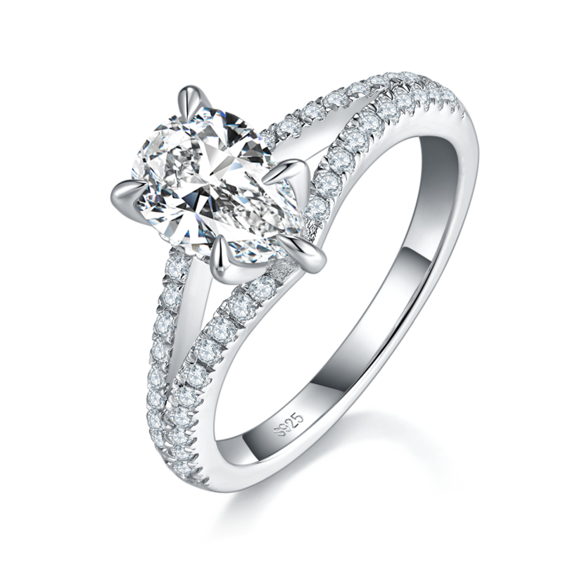 Y臂水滴钻Women's RingS925银镀白金定制选款主石Moissanite1.5ct/副石高碳钻