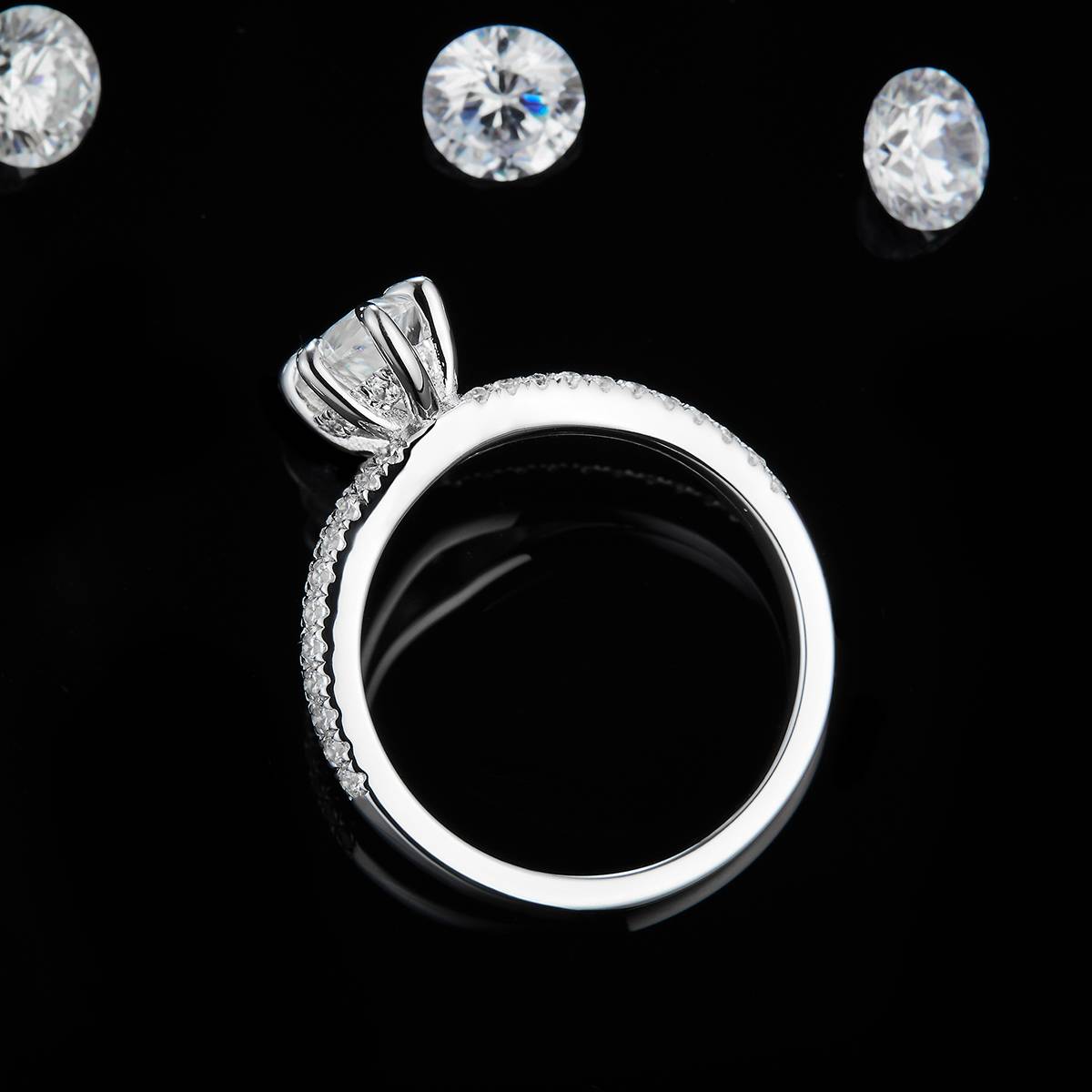 Y臂水滴钻女戒S925银镀白金定制选款主石莫桑钻1.5ct/副石高碳钻