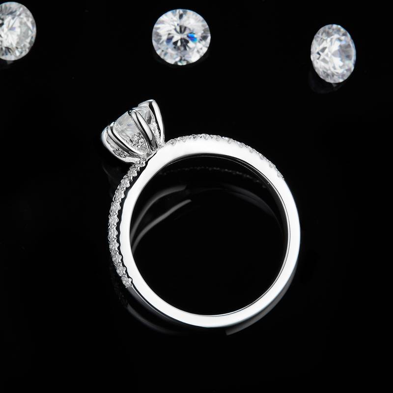 Y臂水滴钻Women's RingS925银镀白金定制选款主石Moissanite1.5ct/副石高碳钻