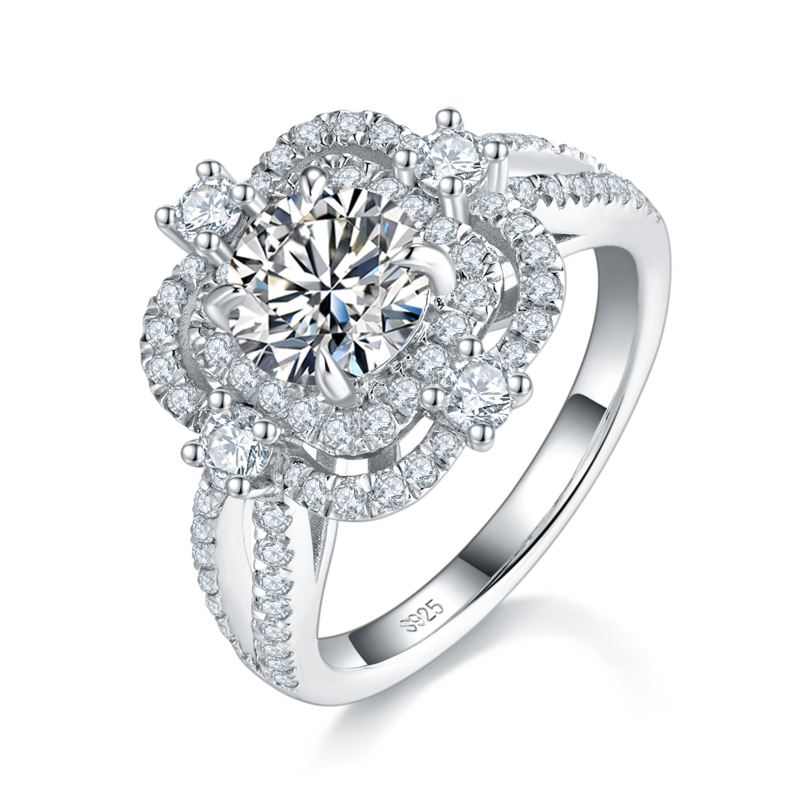 Affordable LuxuryWomen's RingS925银镀白金定制选款主石Moissanite1.0ct/副石高碳钻