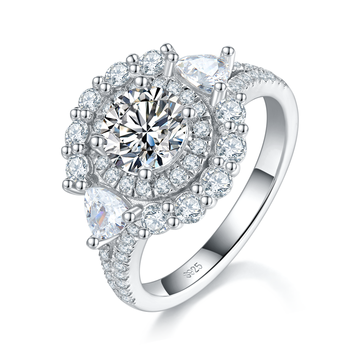 轻奢满钻女戒S925银镀白金定制选款主石莫桑钻1.0ct/副石高碳钻