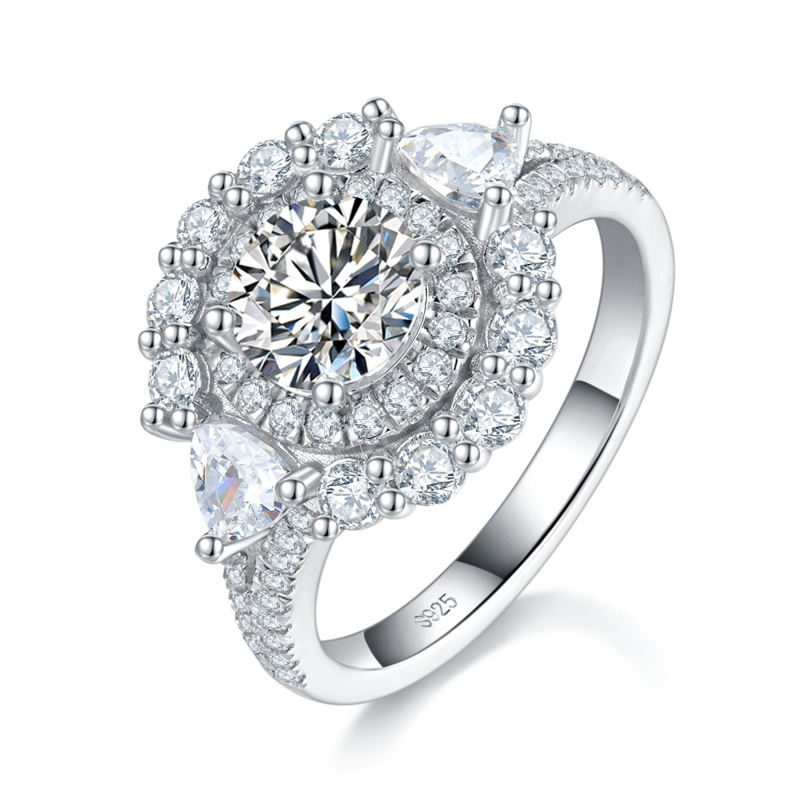 Affordable Luxury满钻Women's RingS925银镀白金定制选款主石Moissanite1.0ct/副石高碳钻