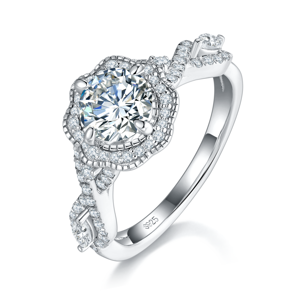 Twisted Arm Petal Women's Ring S925 Silver Plated Platinum Customized Selection Main Stone Moissanite 1.0ct/Side Stone Cubic Zirconia