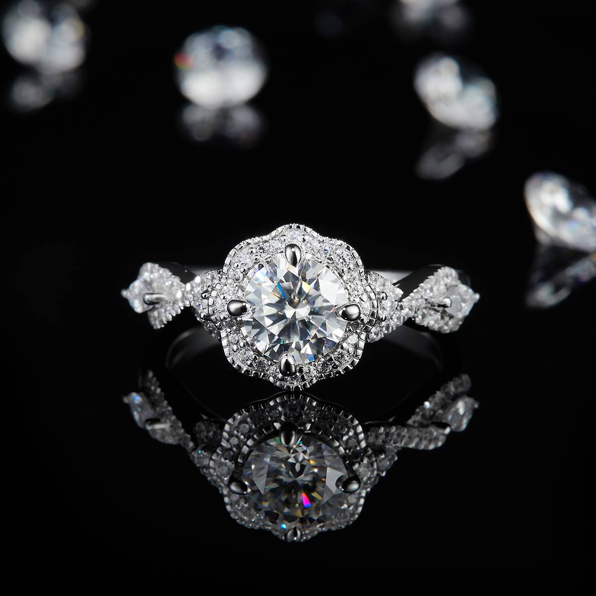 Twisted Arm Petal Women's Ring S925 Silver Plated Platinum Customized Selection Main Stone Moissanite 1.0ct/Side Stone Cubic Zirconia