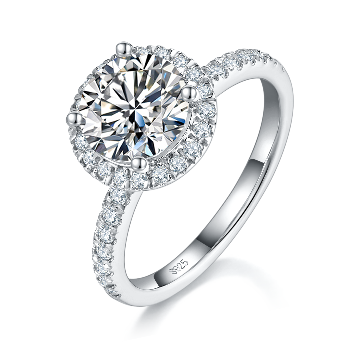 Round Bag Women's Ring S925 Silver Plated Platinum Customized Selection Main Stone Moissanite 2.0ct/Side Stone Cubic Zirconia