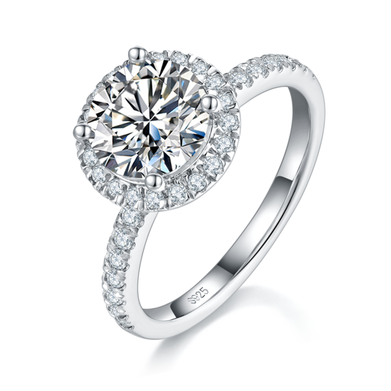 圆包Women's RingS925银镀白金定制选款主石Moissanite2.0ct/副石高碳钻