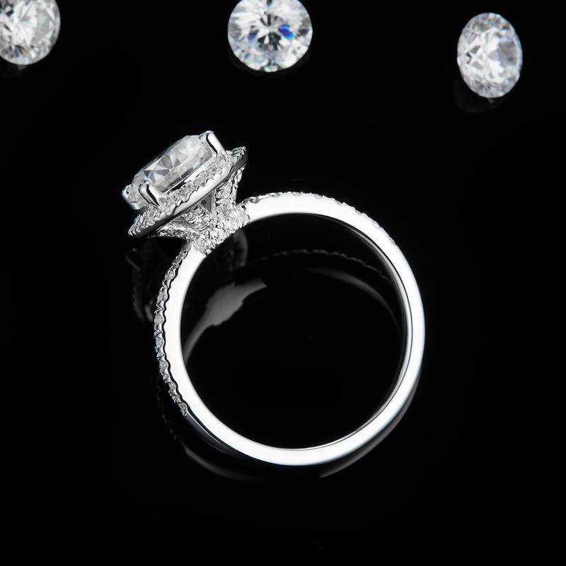 圆包Women's RingS925银镀白金定制选款主石Moissanite2.0ct/副石高碳钻