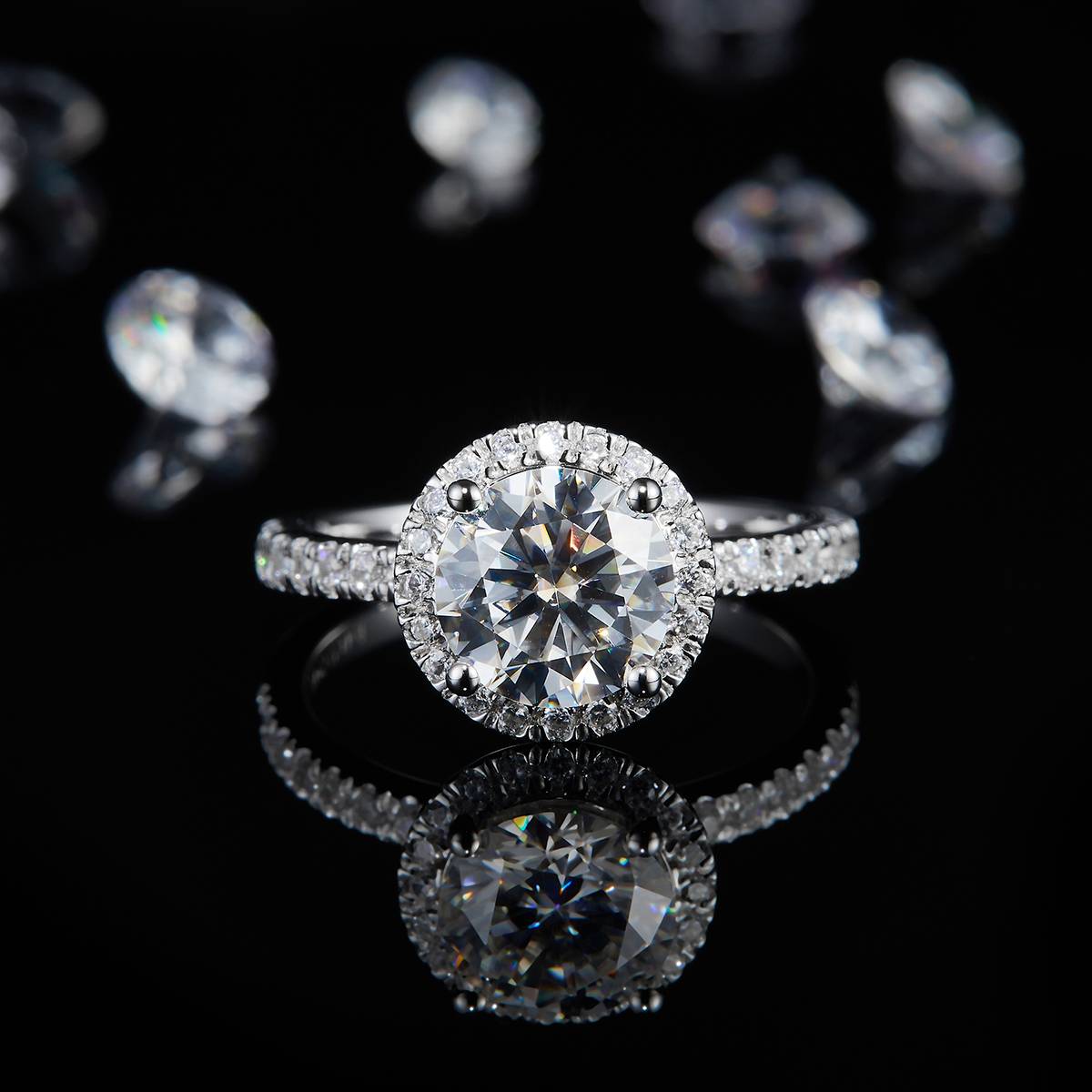 Round Bag Women's Ring S925 Silver Plated Platinum Customized Selection Main Stone Moissanite 2.0ct/Side Stone Cubic Zirconia