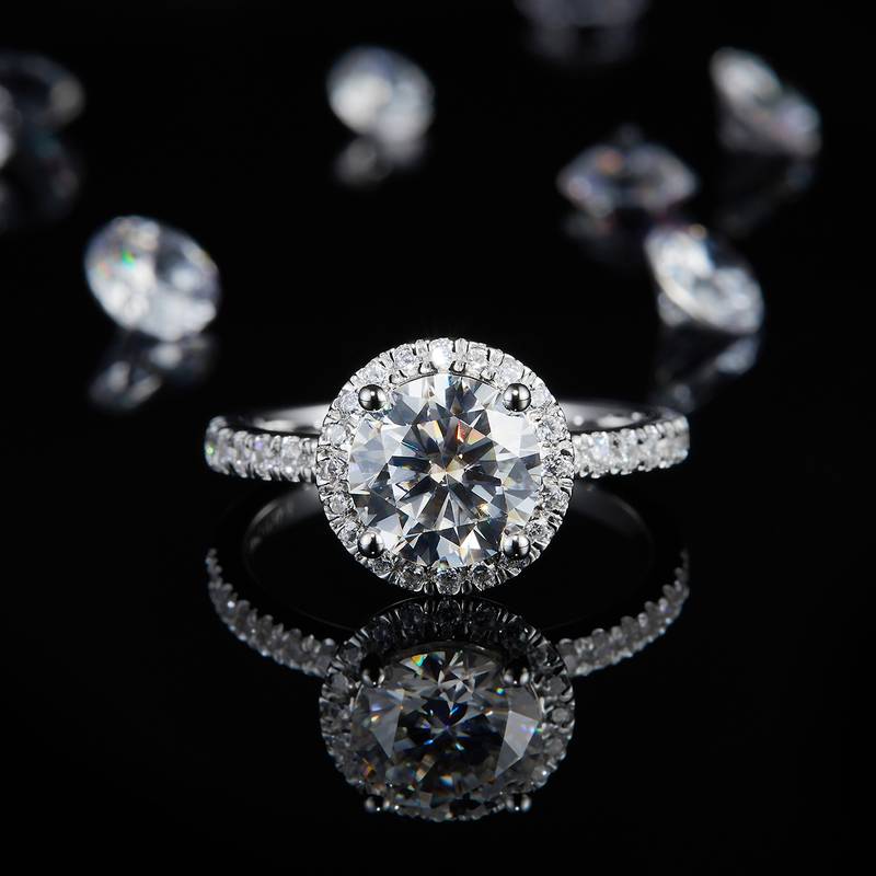 圆包Women's RingS925银镀白金定制选款主石Moissanite2.0ct/副石高碳钻