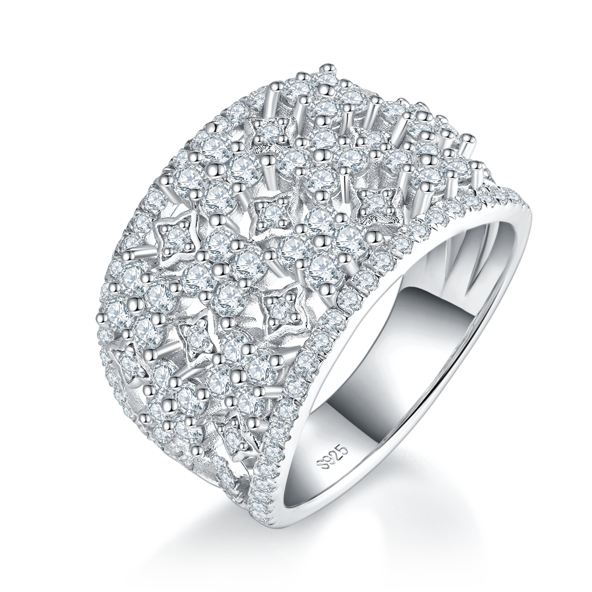 Full Diamond S925 Silver Plated Platinum Women's Ring Customized Selection Side Stone Moissanite 1.58ct