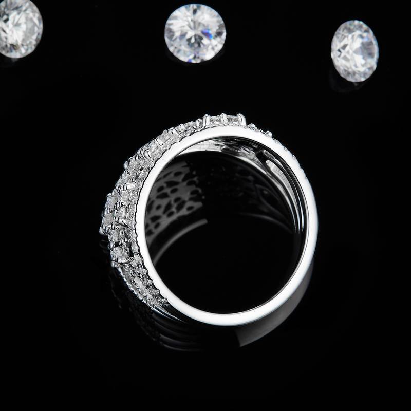 满钻排戒S925银镀白金女戒定制选款副石莫桑钻1.58ct