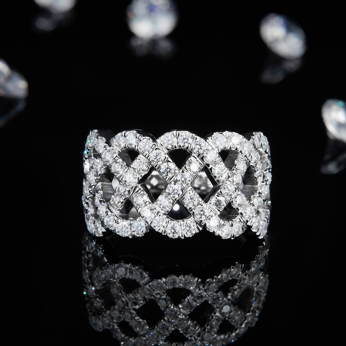 Full Diamond S925 Silver Plated Platinum Women's Ring Customized Selection Side Stone Moissanite 1.26ct