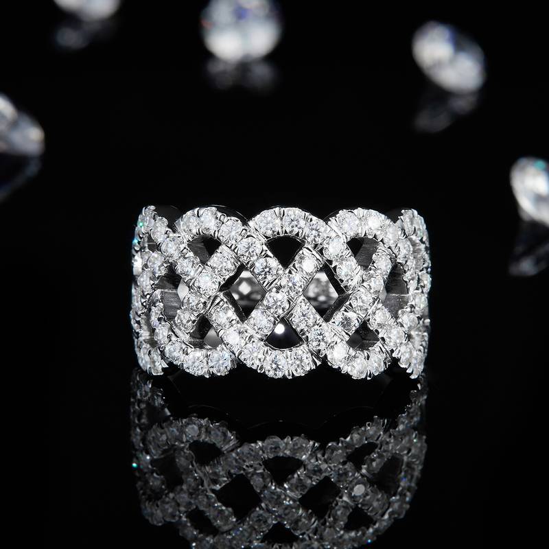 满钻排戒S925银镀白金Women's Ring定制选款副石Moissanite1.26ct