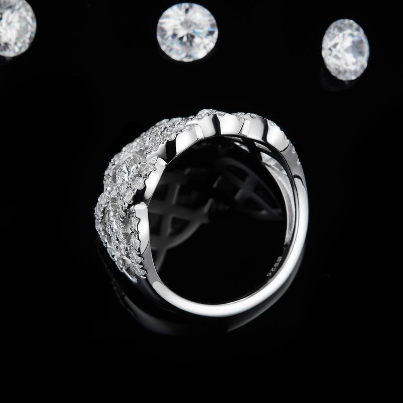 满钻排戒S925银镀白金Women's Ring定制选款副石Moissanite1.26ct