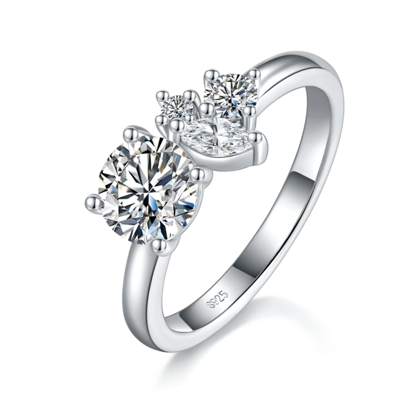 四爪女戒S925银镀白金定制选款主石莫桑钻1.0ct/副石高碳钻